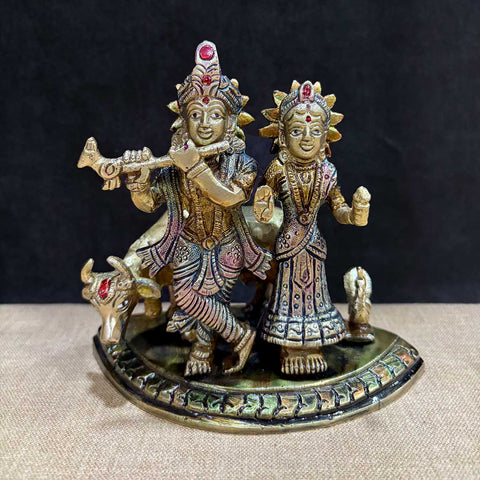 5.5 Inch Divine Radha Krishna with Kamdhenu Cow Idol – Exquisite Brass Statue of Lord Radha Krishna with Kamdhenu Cow, Symbolizing Divine Love, Prosperity, and Spiritual Bliss, Perfect for Temple, Home Decor, and Puja, Handcrafted with Intricate Detailing for a Sacred Touch, Ideal for Mandir Decoration, Buy Radha Krishna with Kamdhenu Cow Idol Online, Affordable God Statue Prices | India’s Largest Pooja Accessories Brand – www.satvikworld.com