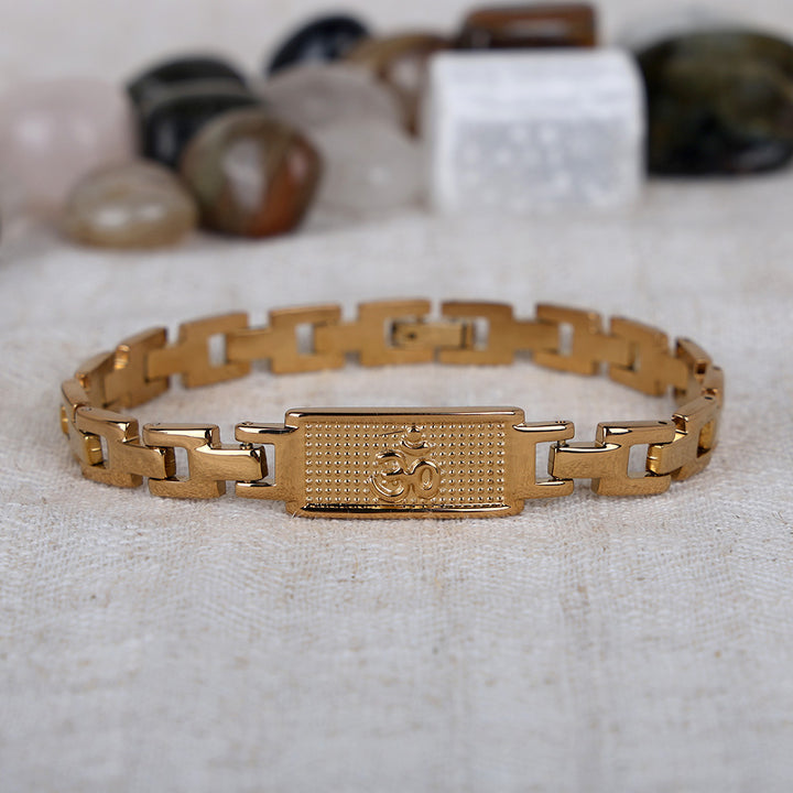 Gold Plated Om Bracelet Beautiful with premium IGP coating featuring sacred Om symbol – adjustable spiritual bracelet for daily wear. India’s Largest Pooja Accessories Brand - www.satvikworld.com