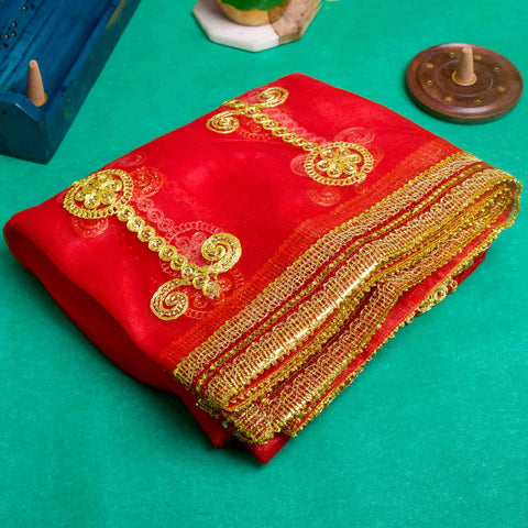 Gorgeous Red Mata Chunri for Pooja and Religious Ceremonies (84x40.5 Inch) – India’s Largest Pooja Accessories Brand – www.satvikworld.com
