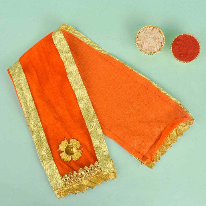 Graceful Orange Angvastra/Patka/Duppata – Elegant orange devotional cloth designed for rituals, temple ceremonies, and spiritual practices. India’s Largest Pooja Accessories Brand – www.satvikworld.com