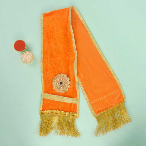 Graceful Orange Patka/Duppata/Angvastra – Available in 22 and 32 inches, vibrant orange devotional cloth perfect for temple rituals, puja, and spiritual ceremonies.India’s Largest Pooja Accessories Brand – www.satvikworld.com