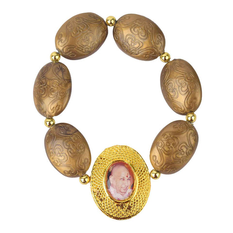 Guruji Swaroop Bracelet with chunky oval beads in golden, blue, purple, and pink – perfect for spiritual wear or gifting. India’s Largest Pooja Accessories Brand – www.satvikworld.com