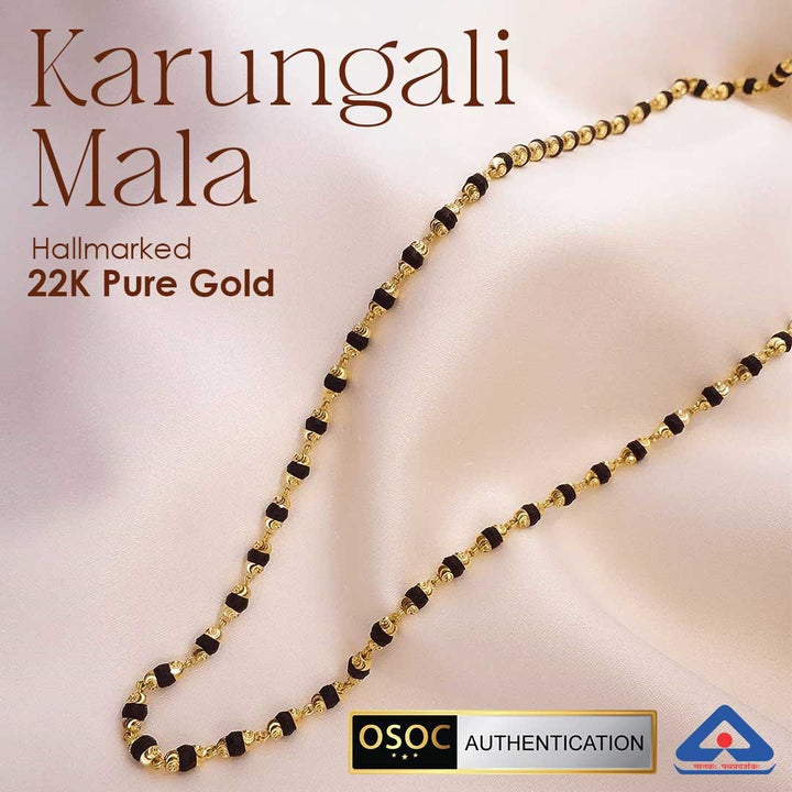 Hallmarked 22K pure gold government-certified Karungali mala with black ebony beads, crafted for premium spiritual wear, protection, and energy balance. India’s Premium Jap Mala Store - www.satvikworld.com