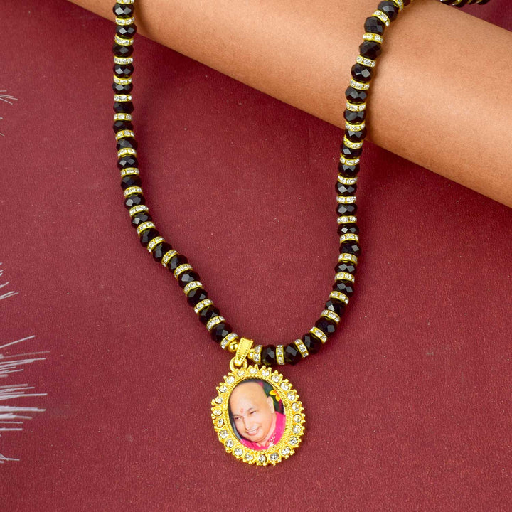 Jai Guruji Swaroop Mala made with black beads, ideal for daily wear, gifting, and spiritual devotion. India’s Largest Pooja Accessories Brand – www.satvikworld.com