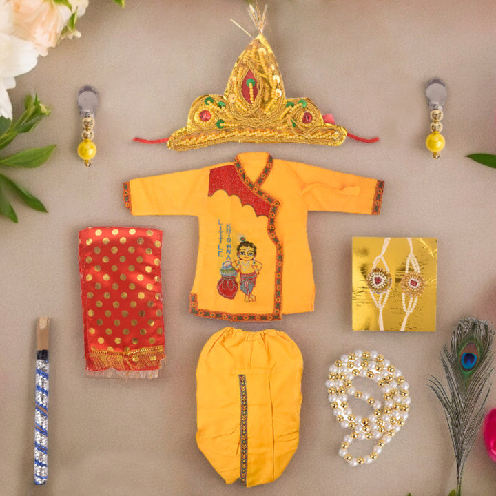 Kids Krishna Yellow Dhoti Kurta with Jewellery Set – India’s Largest Pooja Accessories Brand – www.satvikworld.com