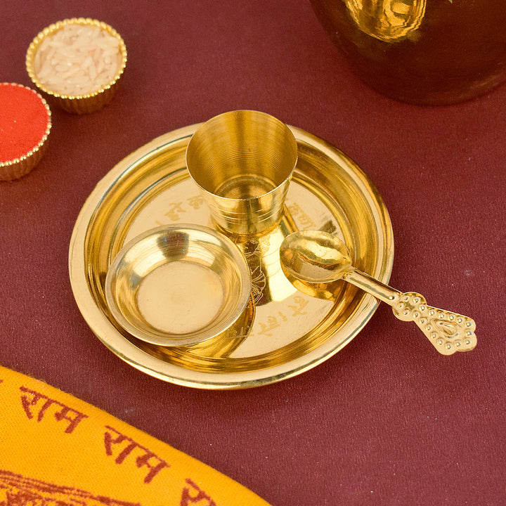 Ladoo Gopal Bhog Thali Set (3 Inch - 4 Inch) featuring Kanha embossed design, ideal for offering bhog to Bal Gopal during daily pooja and festive rituals. India’s Largest Pooja Accessories Brand – www.satvikworld.com