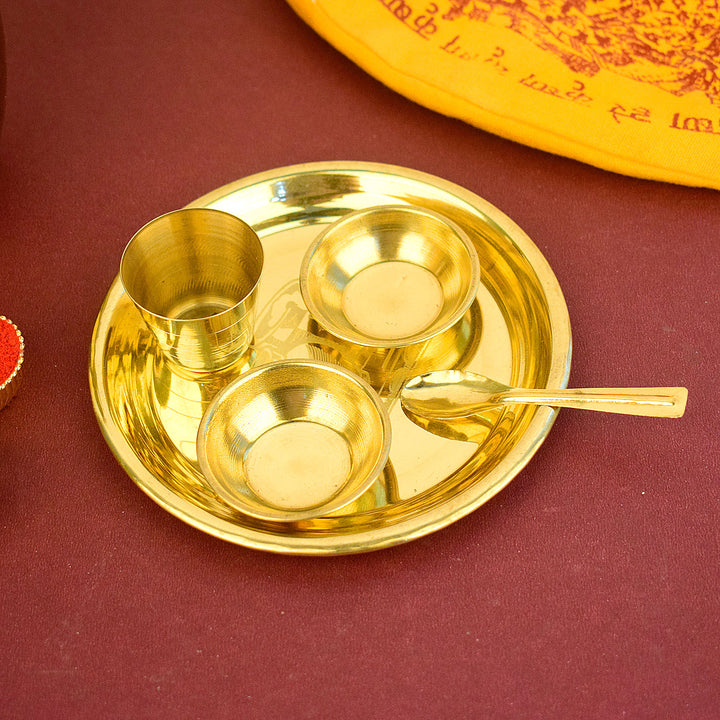 Large Laddu Gopal Bhog Thali Set (5-6 Inch) featuring vibrant Matki printed design, ideal for pooja and bhog offerings. India’s Largest Pooja Accessories Brand – www.satvikworld.com