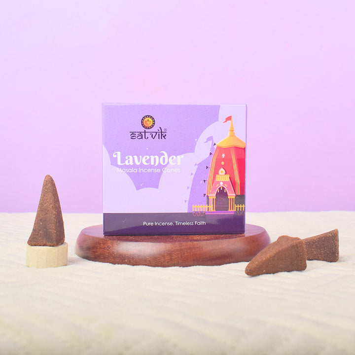 Lavender Pure Masala Incense Cones – Natural Herbal Dhoop Cones for Meditation and Pooja. India’s Largest Pooja Accessories Brand - www.satvikworld.com