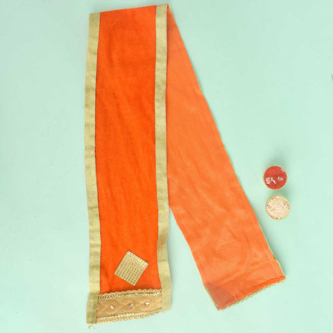 Mesmerizing Orange Angvastra/Patka/Duppata – Available in 22 and 32 inches, vibrant orange devotional cloth perfect for temple ceremonies, puja, and spiritual wear. India’s Largest Pooja Accessories Brand – www.satvikworld.com
