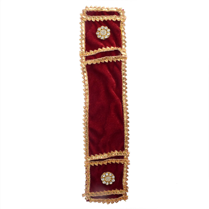 Mesmerizing maroon Patka or Angvastra with golden lace detailing, available in 15, 22, and 32 inch sizes for Ganpati idols and deity decoration. India’s Largest Pooja Accessories Brand – www.satvikworld.com