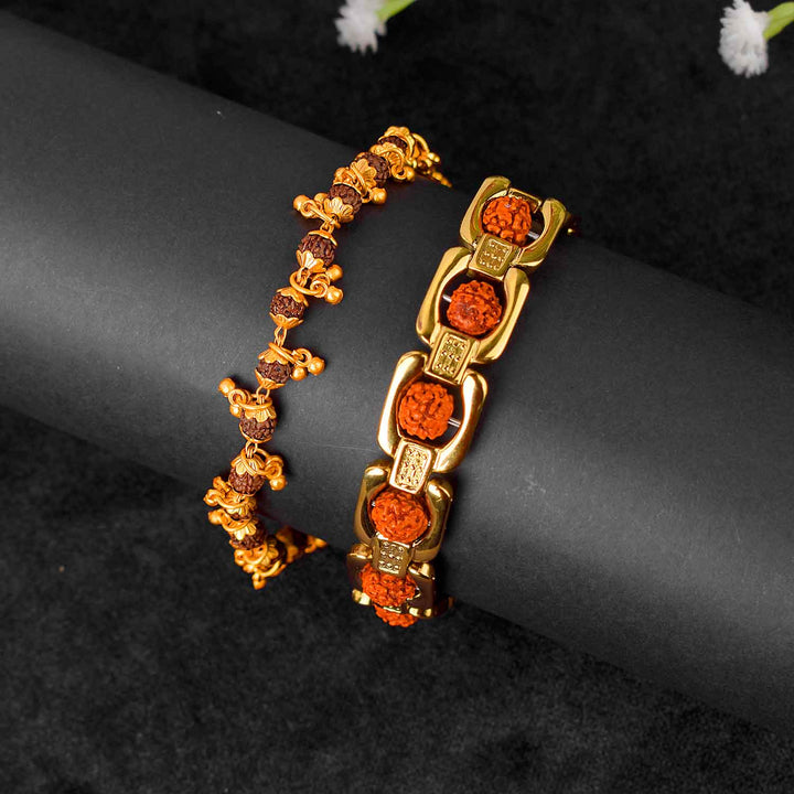 Combo of Premium PVD Coated Gold Plated Rudraksha Bracelets for Women – Stylish Spiritual Jewelry Set from Satvikstore.in India’s Largest Pooja Accessories Brand - www.satvikworld.com