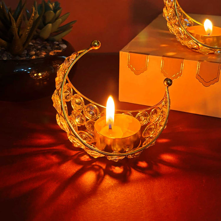 Moon Crystal Diya made from natural moonstone for spiritual rituals and home décor – 10 cm height, 101 grams. India’s Largest Pooja Accessories Brand - www.satvikworld.com