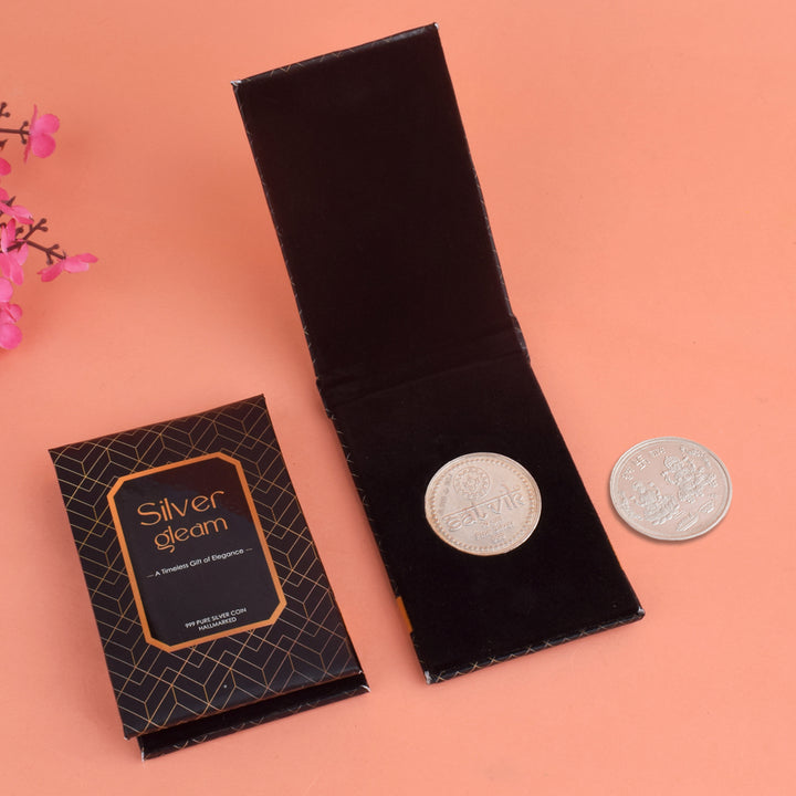 Pure Hallmarked Silver Coin (Chandi Ka Sikka) designed for pooja rituals, symbolizing wealth, purity, and divine blessings in Hindu traditions. India’s Largest Pooja Accessories Brand - www.satvikworld.com