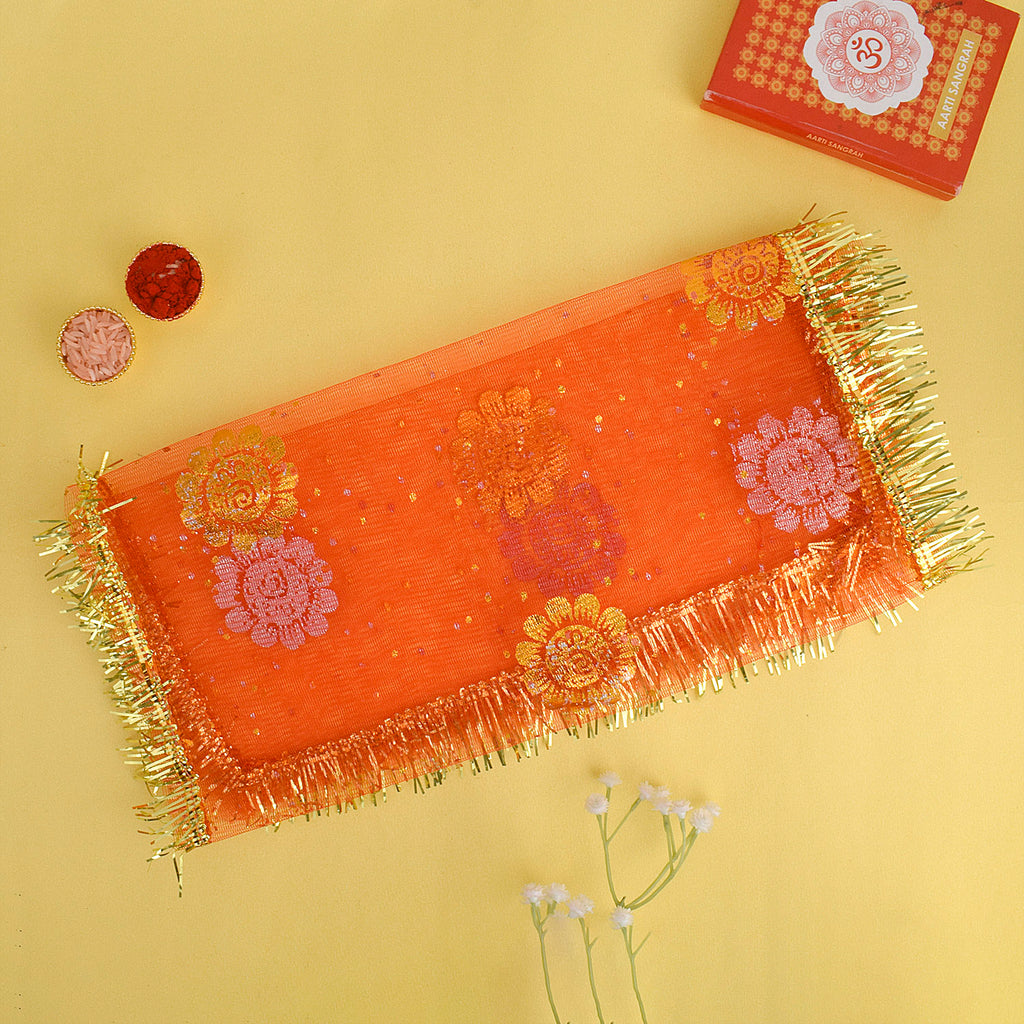 Elegant Red Floral Pattern Mata Chunni 24x12 Inch for Puja Decoration – India’s Largest Pooja Accessories Brand – www.satvikworld.com

