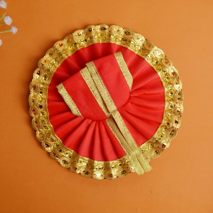 Red Dress with Golden Sequined Border | India’s Largest Pooja Accessories Brand – www.satvikworld.com
