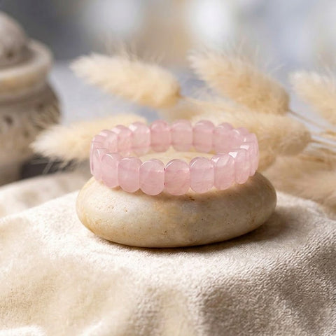 Rose quartz flat-beaded healing stone bracelet with soft pink 8mm beads. India’s Largest Pooja Accessories Brand - www.satvikworld.com