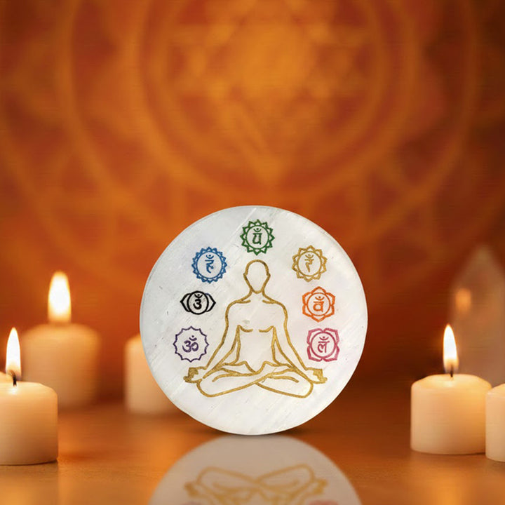 Salenite 7 chakra charging plate for crystal cleansing and energy balance.
India’s Largest Puja Accessories Brand- www.satvikworld.com