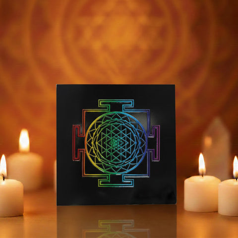 Shree Yantra engraved black obsidian plate for prosperity and protection. India’s Largest Puja Accessories Brand- www.satvikworld.com