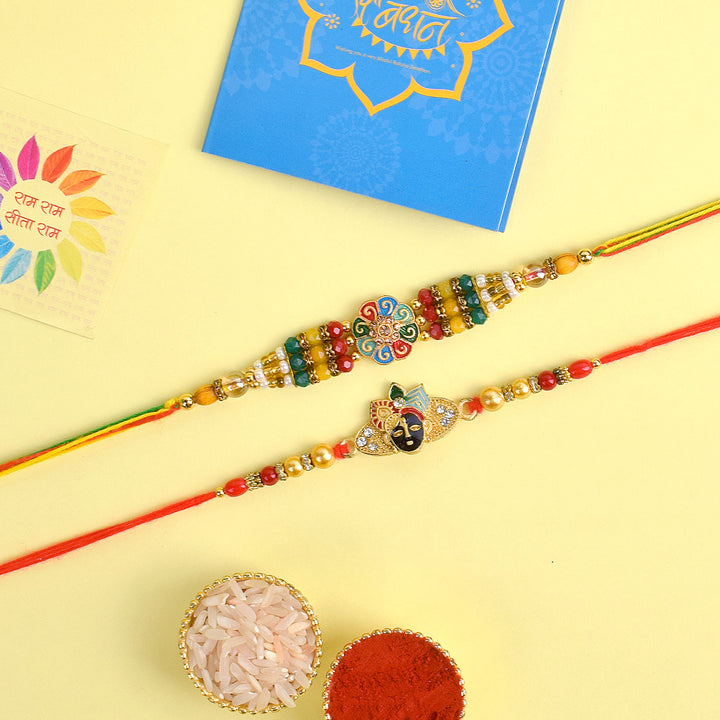 Set of 2 Traditional Rakhis for Brothers with Roli Chawal and Ram Sita Stickers – Raksha Bandhan Gift Pack. India’s Largest Pooja Accessories Brand - www.satvikworld.com