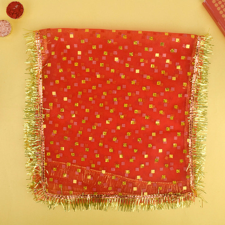 Elegant Square Dotes Mata Chunni 25x10 Inch for Puja Decoration – India’s Largest Pooja Accessories Brand – www.satvikworld.com