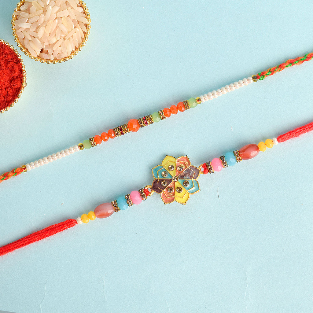 Set of 2 Traditional Rakhis for Brothers with Roli Chawal and Ram Sita Stickers – Raksha Bandhan Gift Pack. India’s Largest Pooja Accessories Brand - www.satvikworld.com