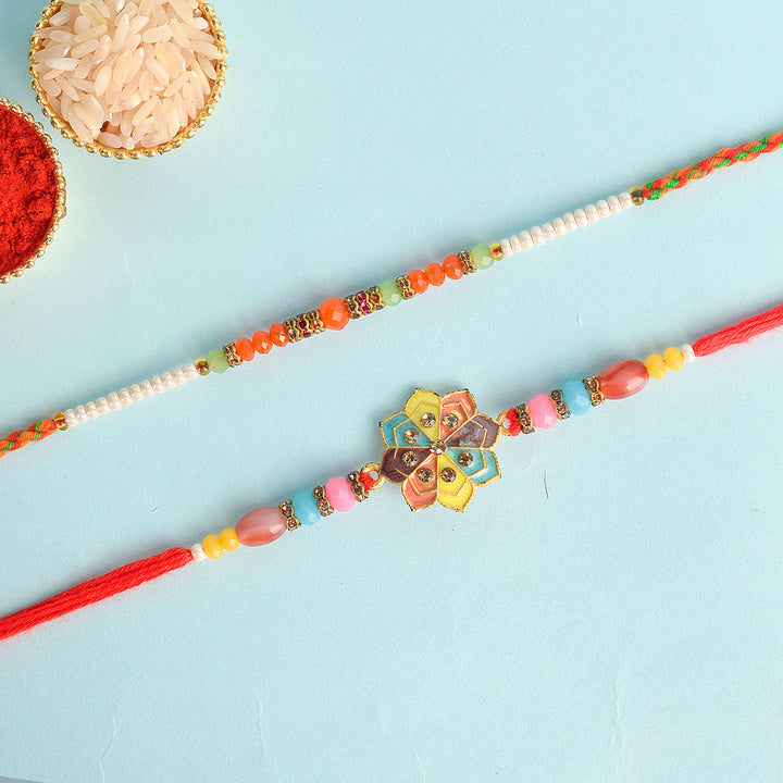 Set of 2 Traditional Rakhis for Brothers with Roli Chawal and Ram Sita Stickers – Raksha Bandhan Gift Pack. India’s Largest Pooja Accessories Brand - www.satvikworld.com
