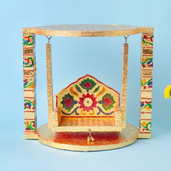 Stunning Meenakari Laddu Gopal Jhula – intricately handcrafted swing with colorful meenakari work for Bal Gopal. India’s Largest Pooja Accessories Brand – www.satvikworld.com