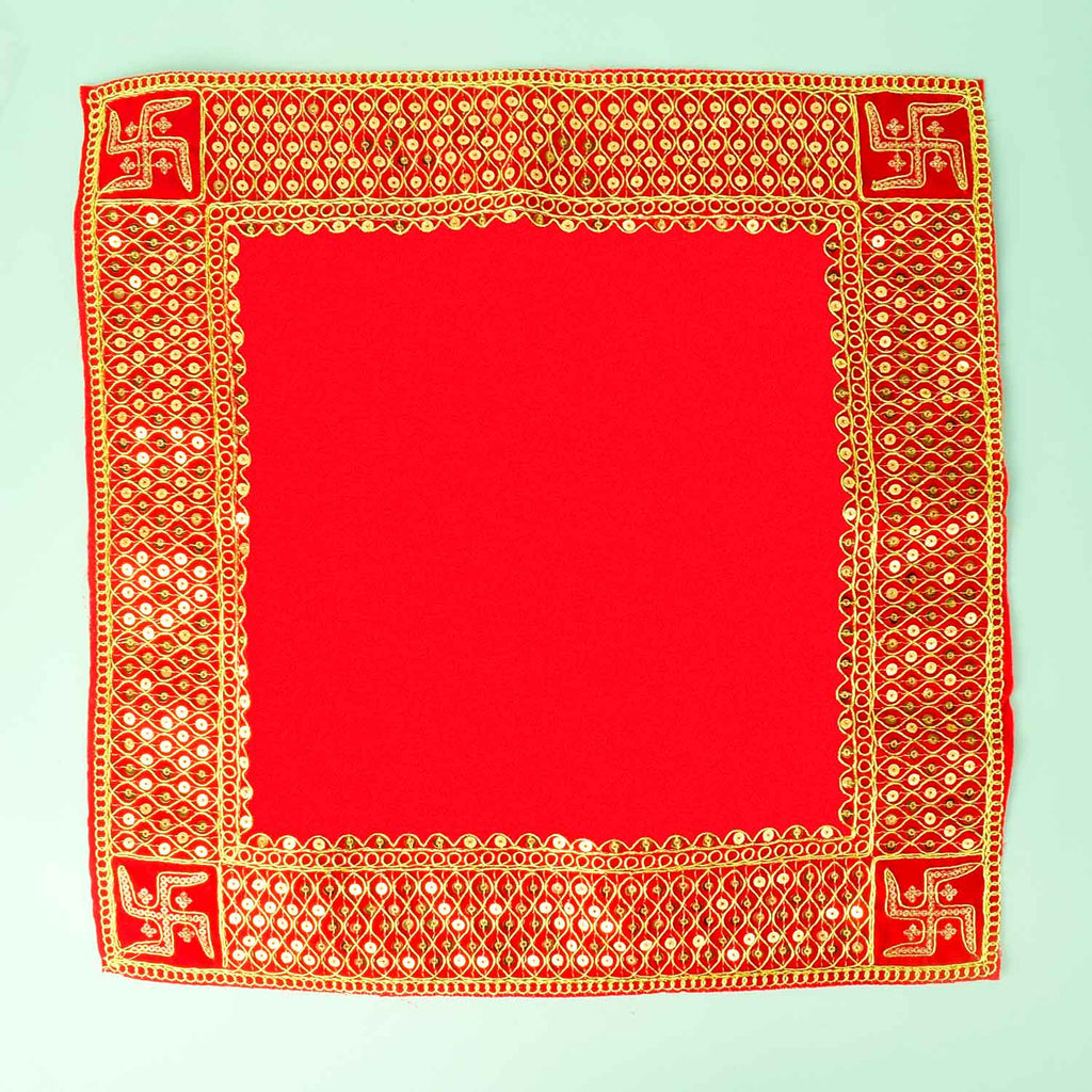 Swastik Design Velvet Aasan 16x16 Inch Pack of 4 with Golden Lace Border. India’s Largest Pooja Accessories Brand - www.satvikworld.com