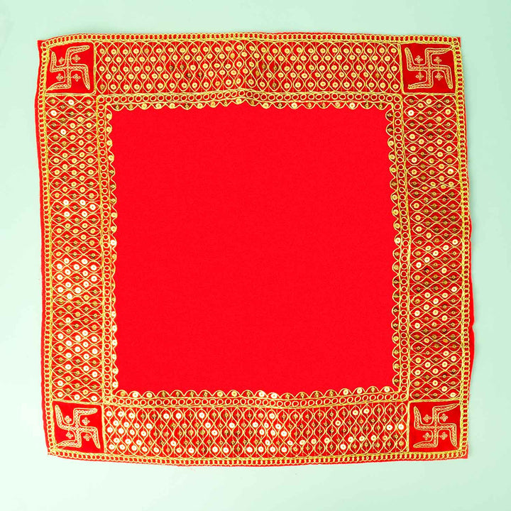 Swastik Design Velvet Aasan 16x16 Inch Pack of 4 with Golden Lace Border. India’s Largest Pooja Accessories Brand - www.satvikworld.com