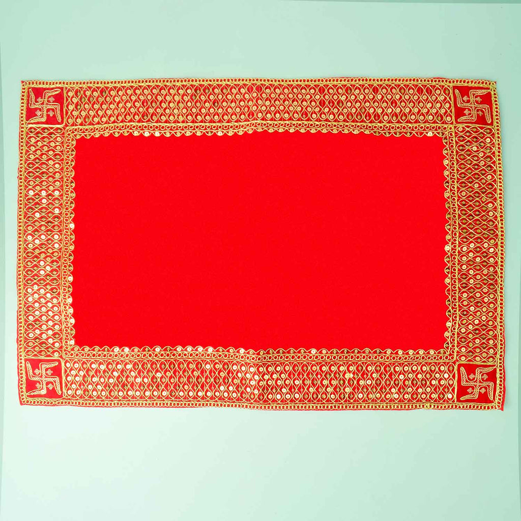 Swastik Design Velvet Aasan 16x24 Inch Pack of 4 with Golden Lace Border. India’s Largest Pooja Accessories Brand - www.satvikworld.com