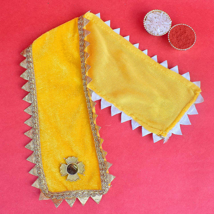 Traditional Yellow Angvastra/Patka/Duppata – 15-inch classic yellow devotional cloth perfect for puja, temple rituals, and spiritual ceremonies. India’s Largest Pooja Accessories Brand – www.satvikworld.com