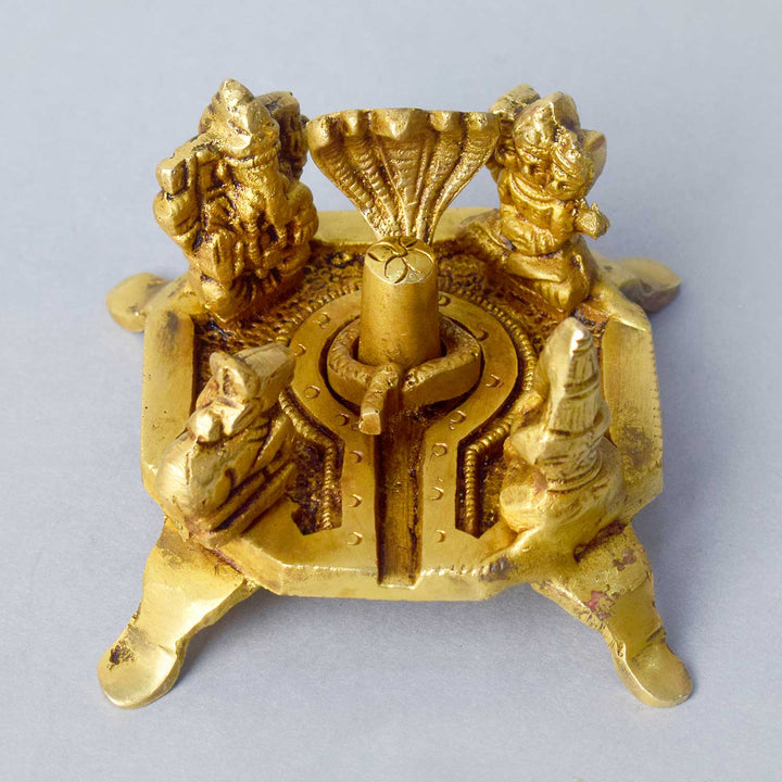 2-inch divine brass Shiv Pariwar idol set, featuring Lord Shiva, Goddess Parvati, Lord Ganesha, and Lord Kartikeya, along with a finely crafted Shivling, symbolizing divine family blessings and spiritual harmony. India’s Largest Pooja Accessories Brand – www.satvikworld.com