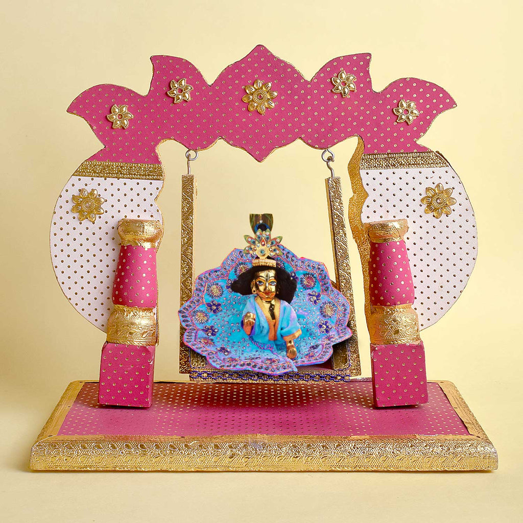 Pastel Pink & White Jhula for Laddu Gopal – India’s Largest Pooja Accessories Brand – www.satvikworld.com