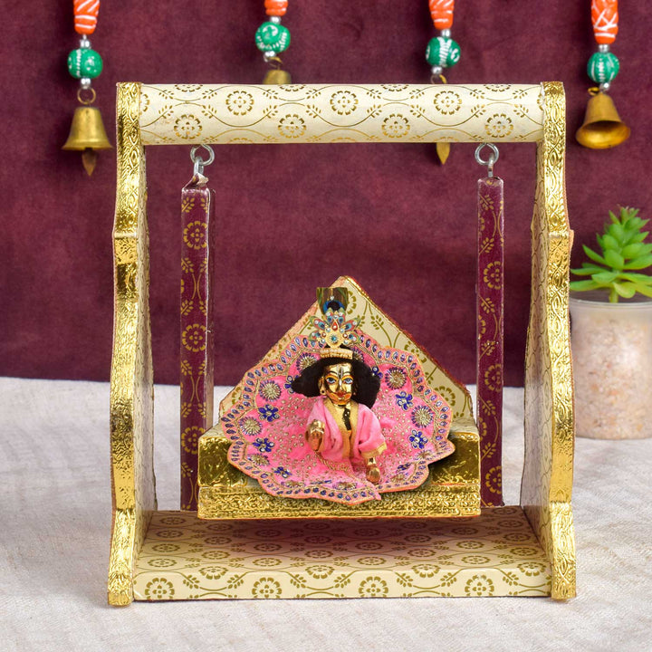 Printed Design Jhula – White & Brown Paper Cradle Swing for Laddu Gopal – India’s Largest Pooja Accessories Brand – www.satvikworld.com
