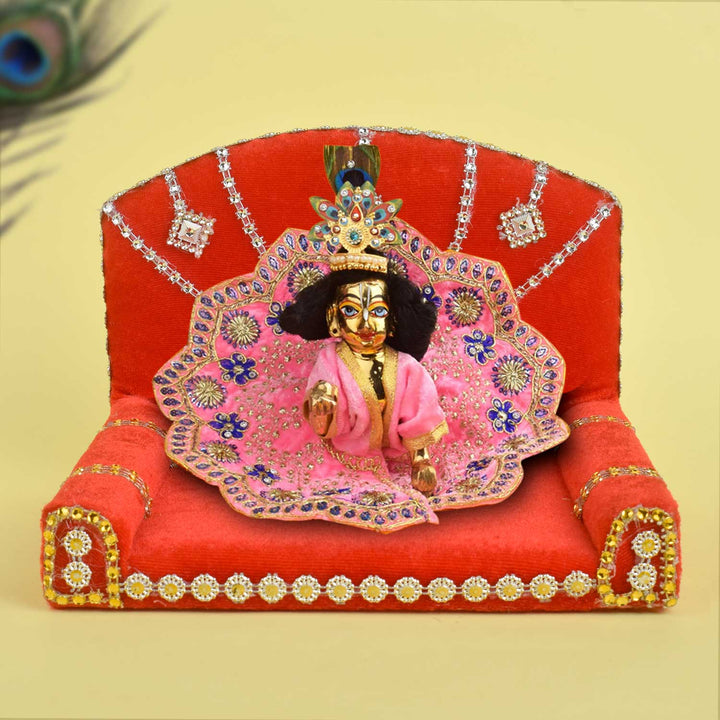Royal Throne – Red Velvet Laddu Gopal Singhasan with Silver Detailing – India’s Largest Pooja Accessories Brand – www.satvikworld.com