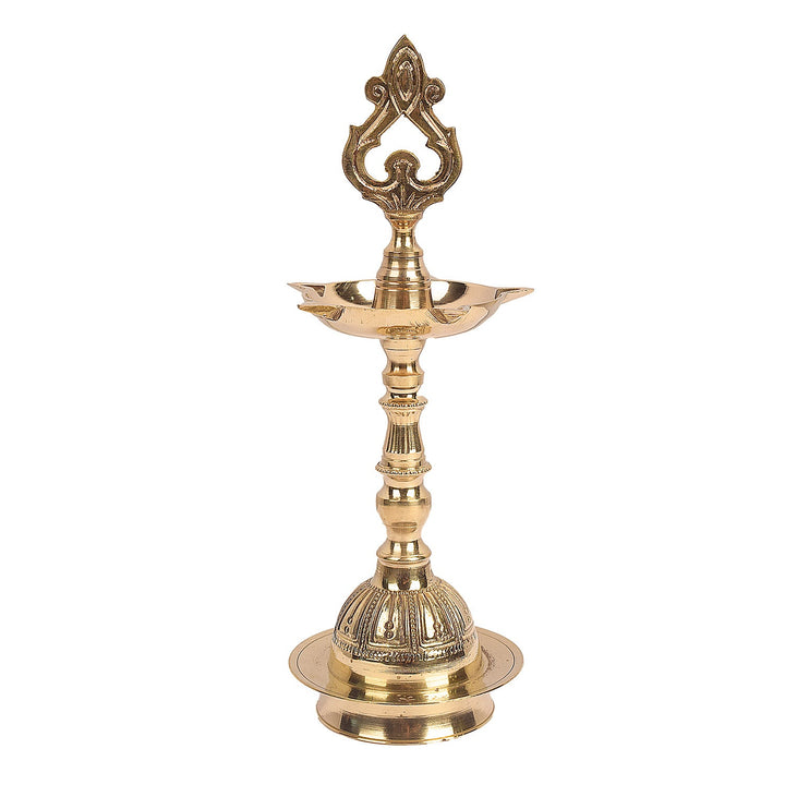 10.5 Inch Embossed Kerala Chandarbalyam Brass Diya – A 10.5-inch brass diya featuring an embossed Chandarbalyam design, ideal for enhancing your pooja ceremonies and spiritual rituals. India’s Largest Pooja Accessories Brand – www.satvikstore.in