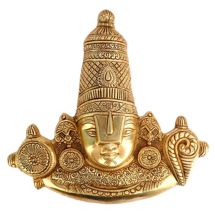 14.5 Inches Brass Tirupati Balaji Maharaj Face Wall Hanging Large, an elegant and divine depiction of Lord Venkateshwara, perfect for adorning your home temple or as a spiritual decor piece. India’s Largest Pooja Accessories Brand – www.satvikworld.com