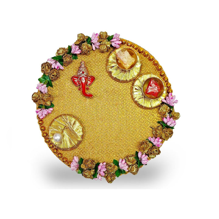 Artistic Designer Pooja Thali with elegant decorative design, ideal for festive rituals and temple worship India’s Largest Pooja Accessories Brand – www.satvikworld.com