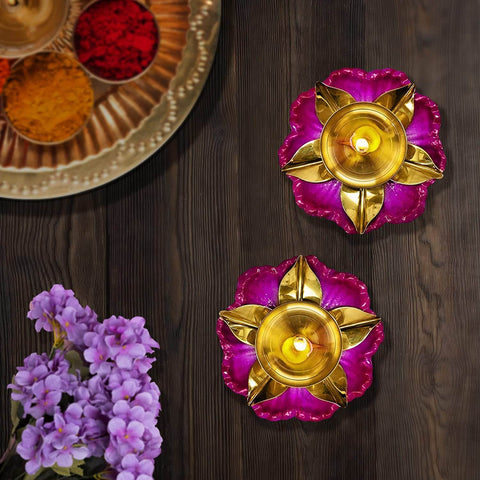 Brass Amayra Lotus Kamal Diya – Finely crafted diya in a lotus flower shape made from pure brass, ideal for traditional rituals, spiritual decor, and festive lighting. India’s Largest Pooja Accessories Brand – www.satvikworld.com