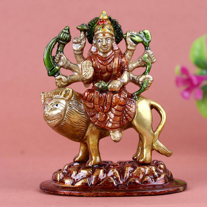 Brass Sherawali Maa idol, intricately designed to depict Goddess Durga in her powerful form, symbolizing strength, protection, and divine blessings. Ideal for home temples, worship spaces, or as a gift for spiritual occasions. India’s Largest Pooja Accessories Brand – www.satvikworld.com