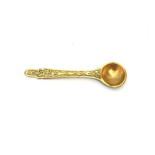 Brass Spoon for Hawan and Pooja, a traditional religious tool used for offering sacred ingredients during Hindu rituals, crafted from durable brass for long-lasting use.India’s Largest Pooja Accessories Brand – www.satvikworld.com