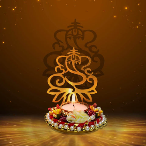 Beautiful Decorative Ganesh Shadow Diya made from premium metal, designed to cast a divine shadow of Lord Ganesha when lit, ideal for pooja décor, Diwali celebrations, and spiritual gifting. India’s Largest Pooja Accessories Brand – www.satvikworld.com
