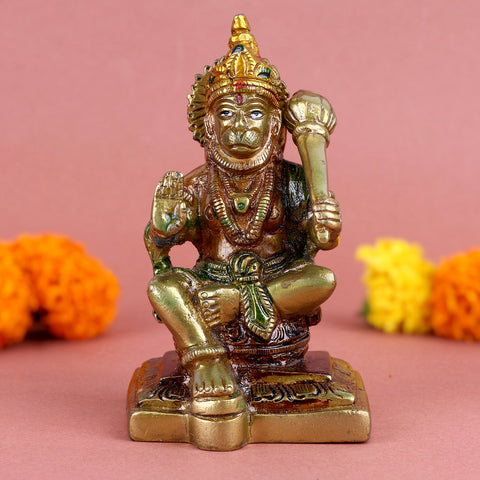 Pure brass Hanuman/Bajrangbali statue showcasing Lord Hanuman in a powerful and protective stance, embodying strength, devotion, and courage. Perfect for home temples, pooja rituals, or as a spiritual gift. India’s Largest Pooja Accessories Brand – www.satvikworld.com