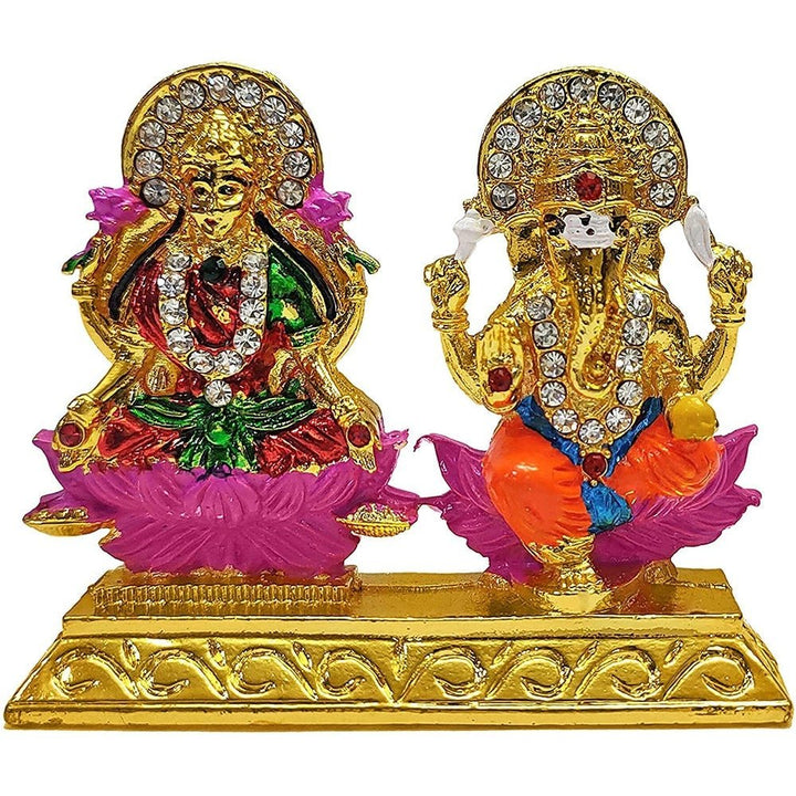 Metal Laxmi Ganesh Idol showcasing intricate detailing of Lord Ganesh and Goddess Laxmi, symbolizing prosperity, success, and divine blessings. India’s Largest Pooja Accessories Brand – www.satvikworld.com
