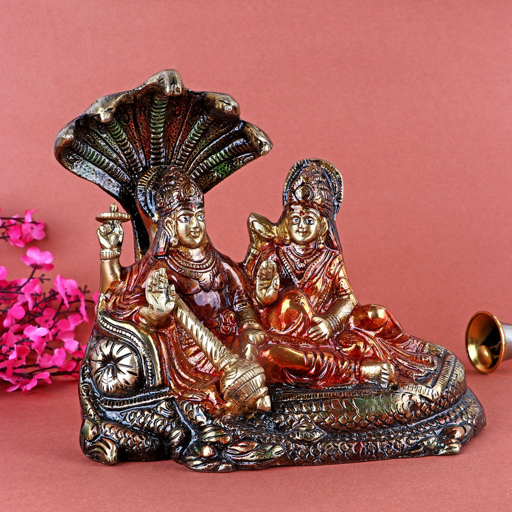 Brass Vishnu Laxmi Idol – Handcrafted Brass Statue Featuring Lord Vishnu and Goddess Laxmi, Symbolizing Prosperity and Protection. Perfect for Home, Temple, and Spiritual Decor, Ideal for Puja, Mandir Decoration, and Invoking Blessings of Wealth, Well-being, and Divine Blessings | India’s Largest Pooja Accessories Brand – www.satvikworld.com