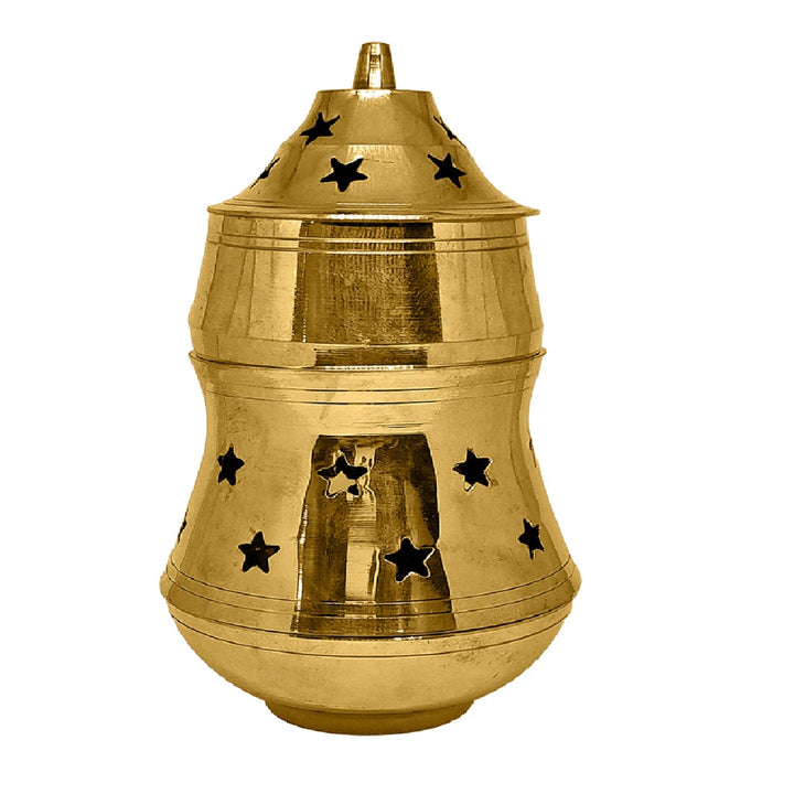 Antique-style brass essential oil burner with an intricate design, ideal for aromatherapy, meditation, and home fragrance rituals. India’s Largest Pooja Accessories Brand – www.satvikworld.com