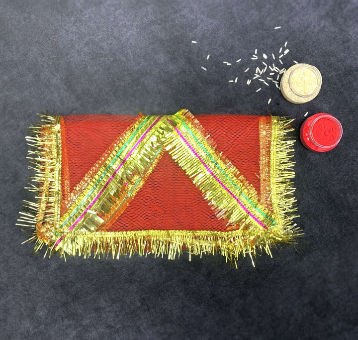 Elegant 1 Pc frill Mata ki Chunari measuring 60.96x25.4cm for pooja and idol decoration. India’s Largest Pooja Accessories Brand – www.satvikworld.com