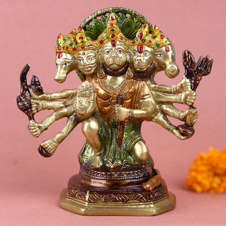 Handmade Brass Panchmukhi Hanuman Sitting Statue – Divine Brass Idol of Lord Hanuman with Five Faces, Symbolizing Strength, Courage, and Divine Protection. Handcrafted with Intricate Detailing, Perfect for Temple, Home Decor, and Spiritual Worship. Ideal for Puja, Mandir Decoration, and Bringing Blessings of Power and Devotion to Your Space | India’s Largest Pooja Accessories Brand – www.satvikworld.com