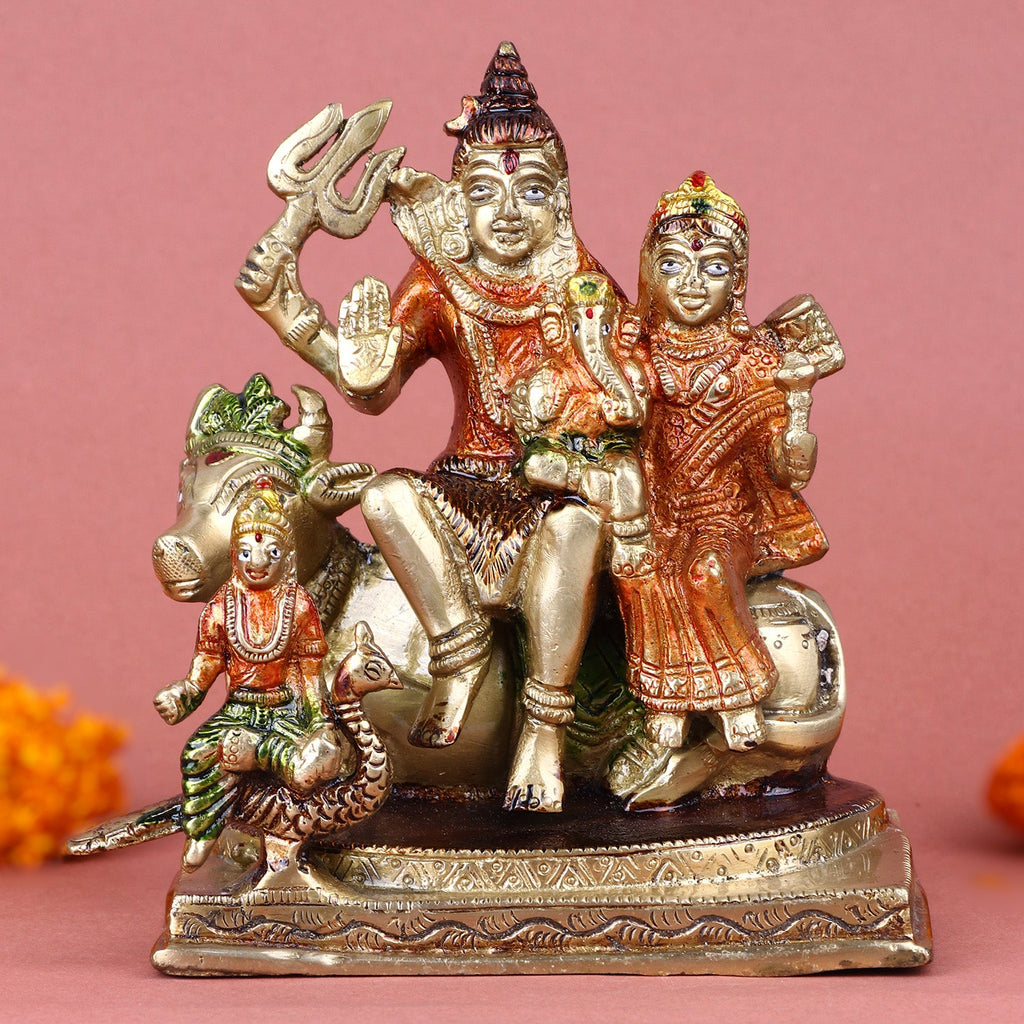 Handmade Brass Sampurna Shiv Parivaar Idol – Divine Brass Statue of Lord Shiva, Goddess Parvati, Lord Ganesha, and Lord Kartikeya, Symbolizing Family Blessings, Strength, and Prosperity. Handcrafted with Intricate Detailing, Perfect for Temple, Home Decor, and Spiritual Worship. Ideal for Puja, Mandir Decoration, and Bringing Divine Blessings of Love, Harmony, and Protection to Your Space | India’s Largest Pooja Accessories Brand – www.satvikworld.com